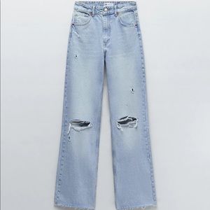 ZARA WIDE LEG FULL LENGTH RIPPED JEANS